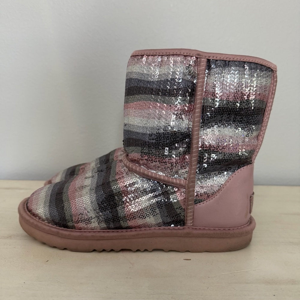 Ugg Pink/Grey Sequin Classic Short Boots